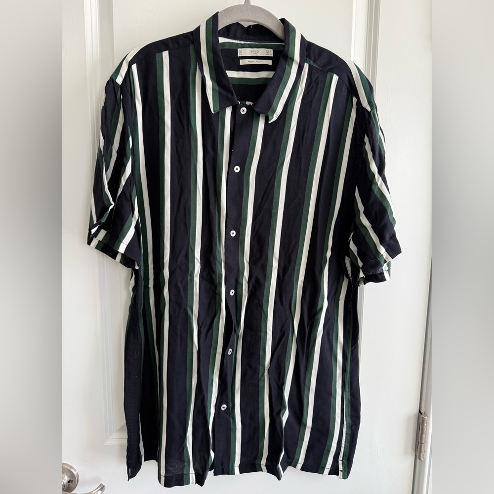 Mango Black and Green Striped Men's Shirt. Large